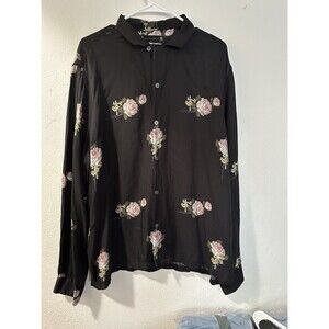 Allsaints Wreath Shirt Men's  Floral Rose Cross Black Relaxed Button Up Size XXL